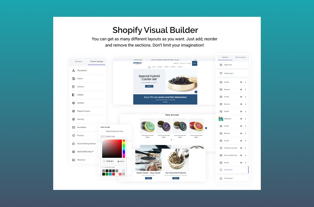 Caviar Store visual builder.