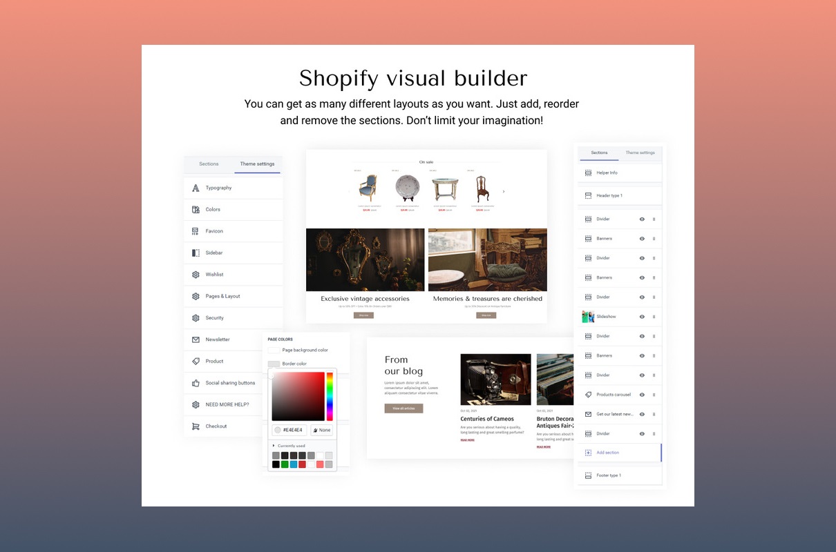 Antique shopify visual builder.