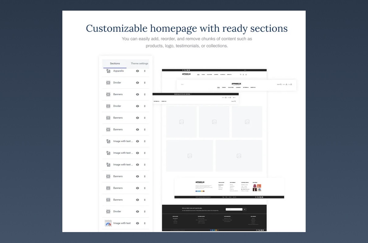 Apparelix customizable homepage with ready sections.