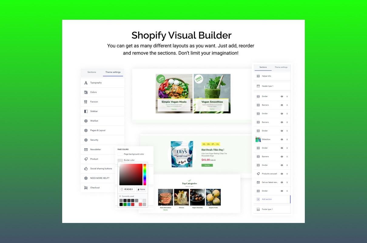 Visual shopify builder vegan store.