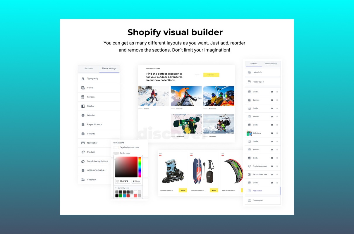Extreme Sports shopify visual builder.
