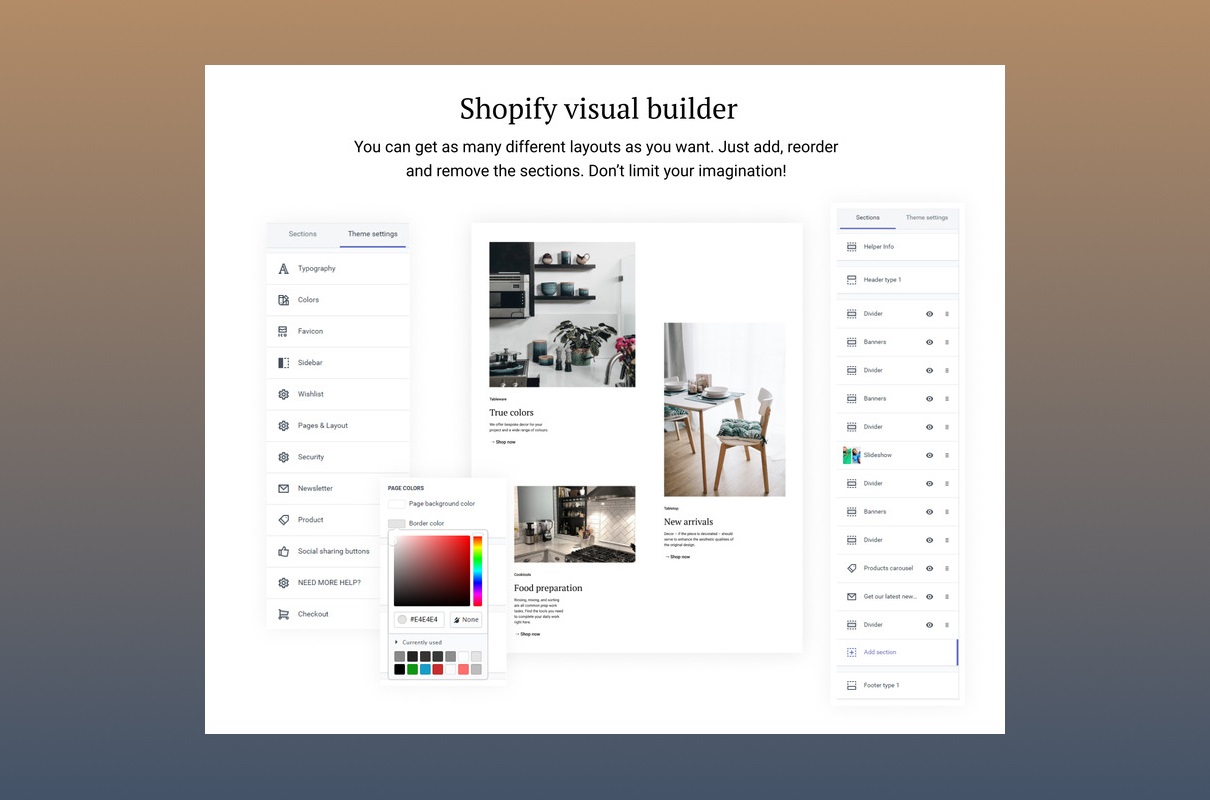 Kitchen Supplies shopify visual builder.