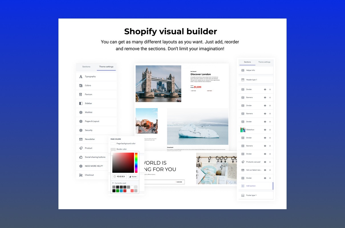 Travel Agency Shopify visual builder.