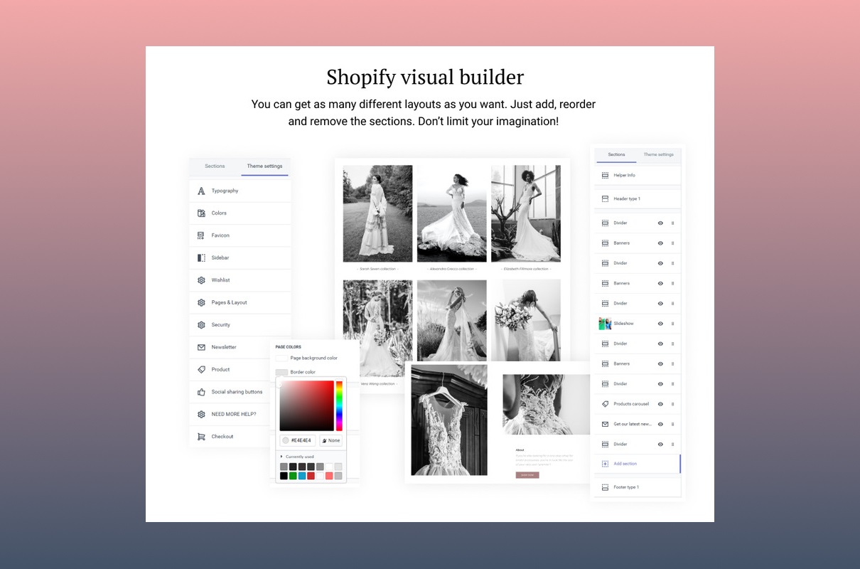 Wedding Shopify visual builder.