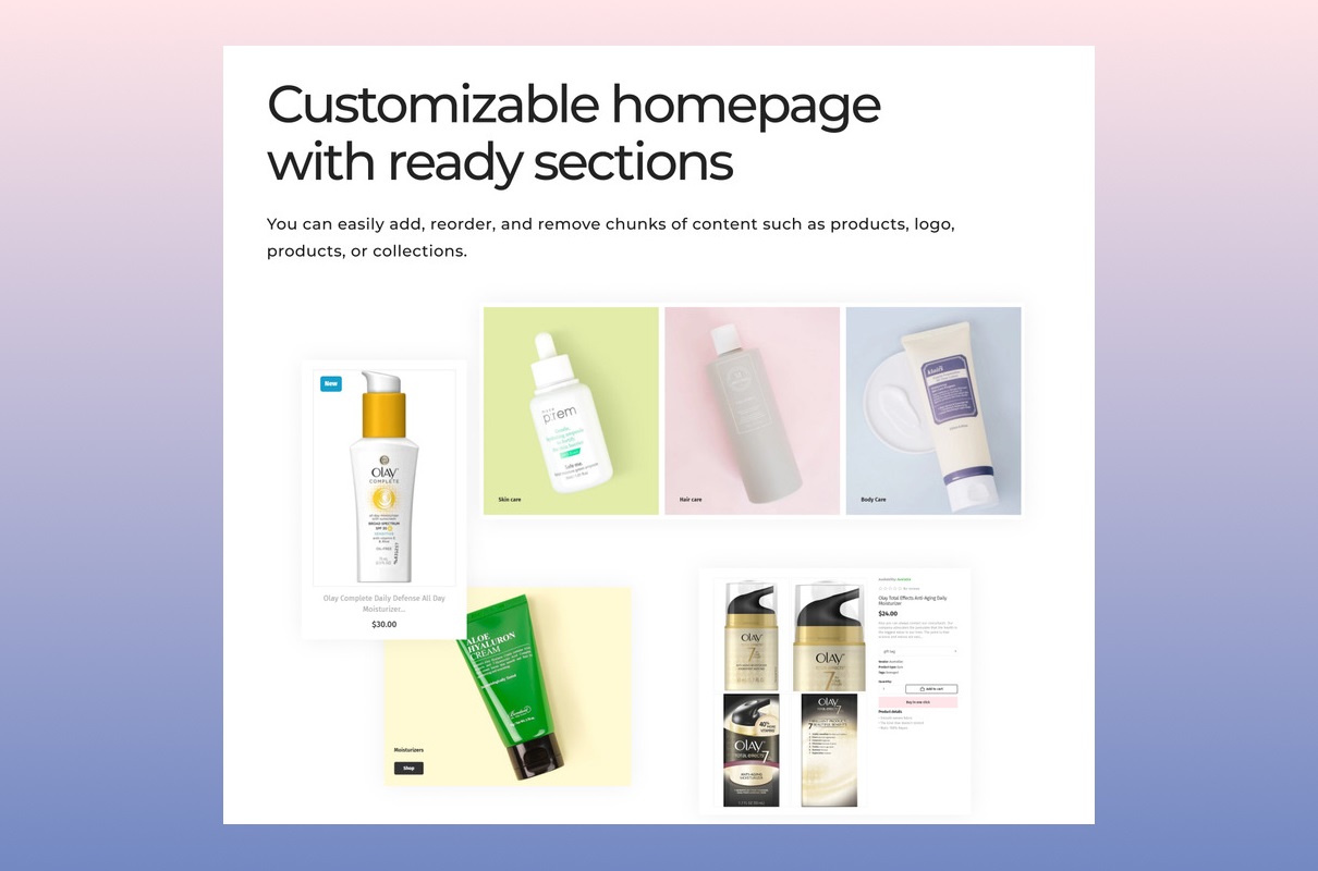Apparelix cosmetics customizable homepage.