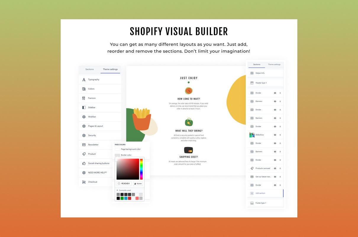 Apparelix food delivery shopify visual builder.