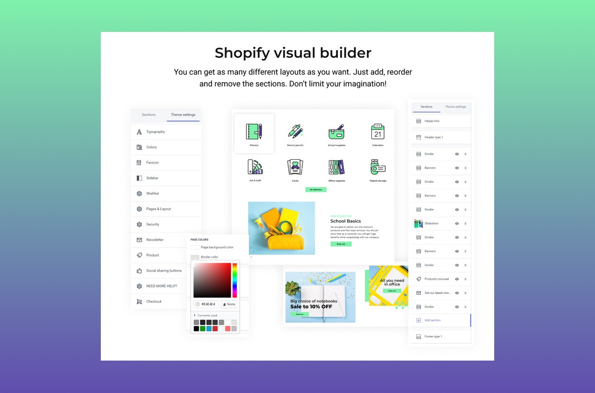 Apparelix stationery store shopify visual builder.
