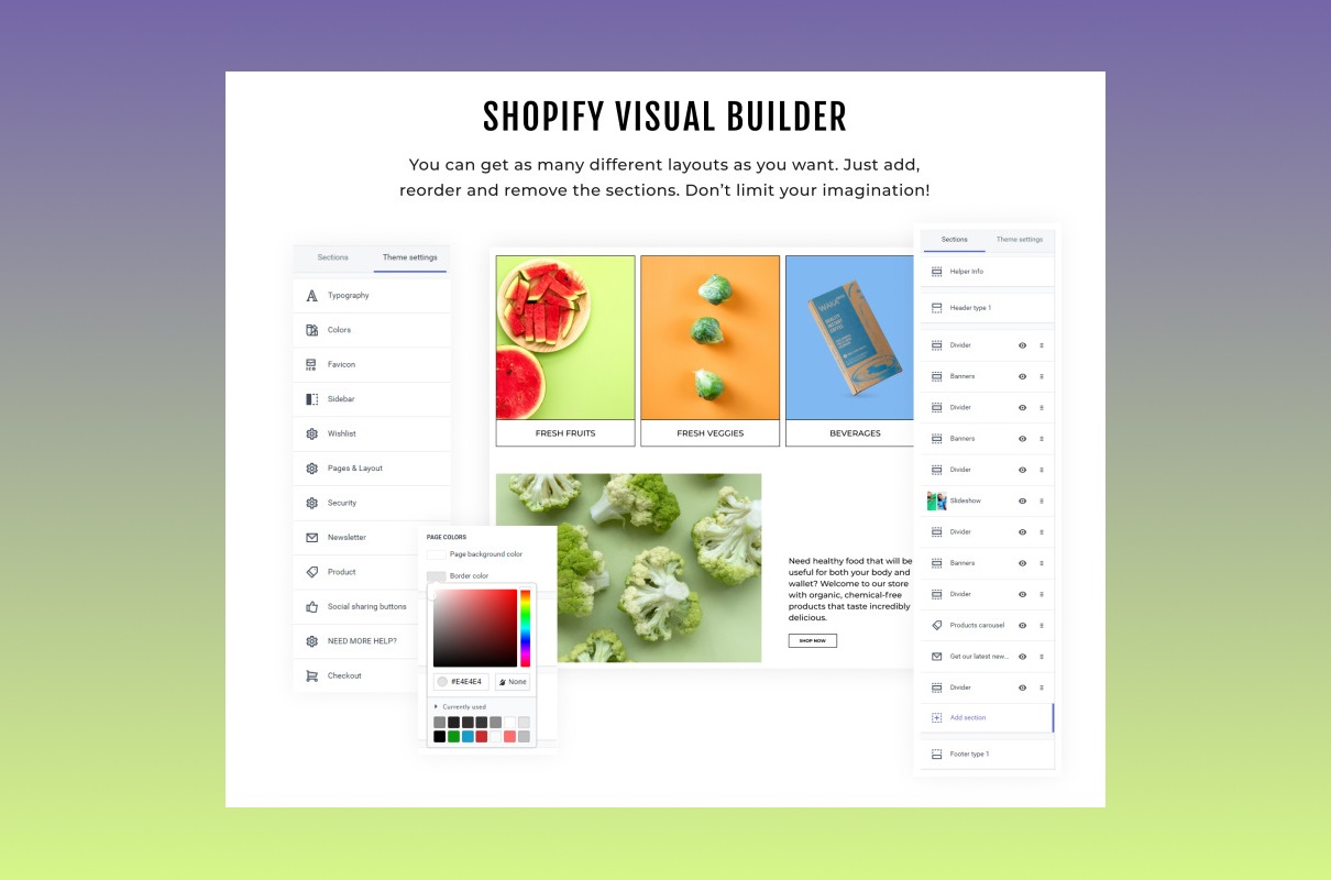 Healthy food shopify visual builder.