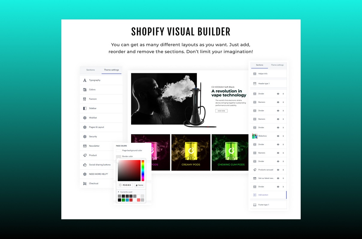 Hookah shopify visual builder.