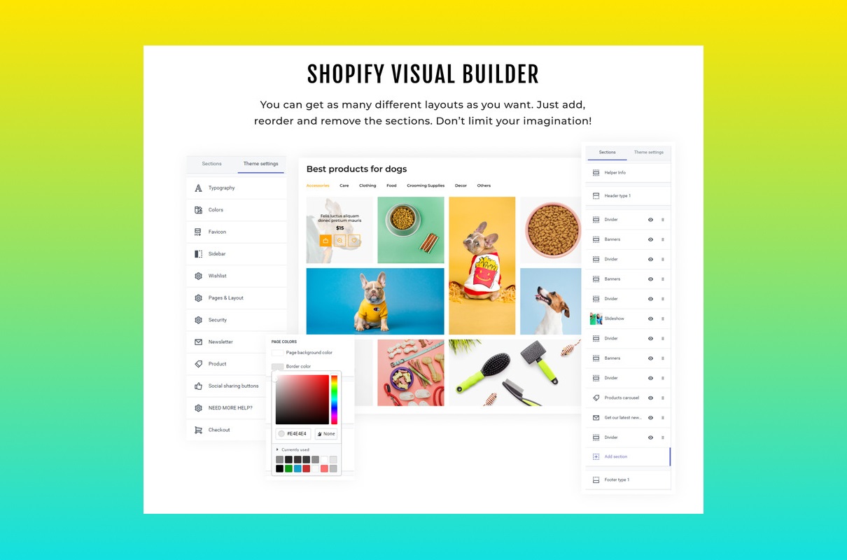 Pets store shopify visual builder.