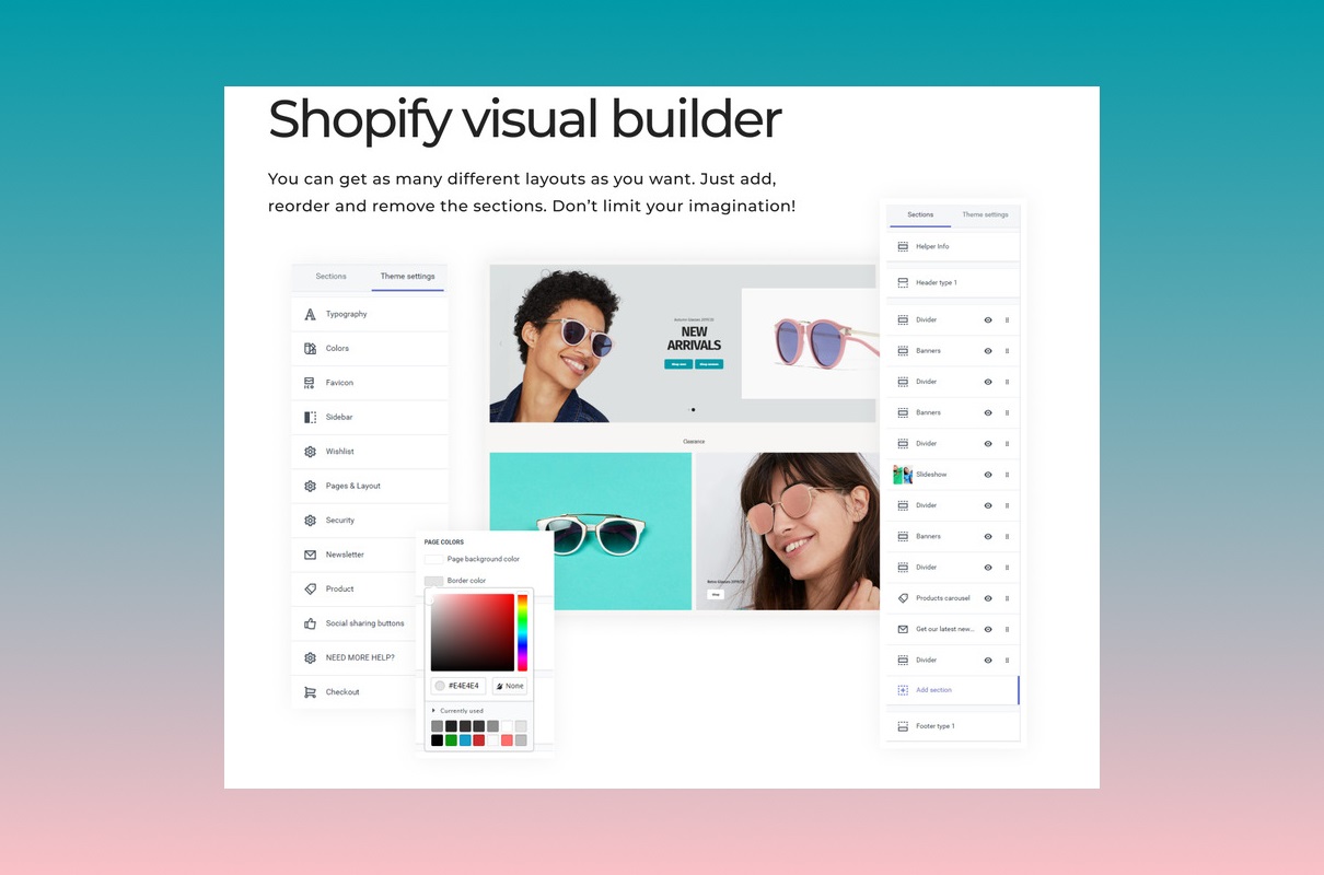 Sunglasses store shopify visual builder.