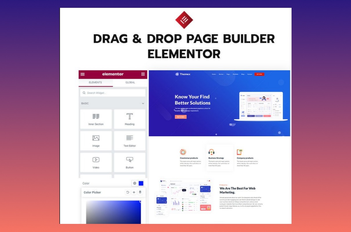 Themex drag and drop page builder Elementor.
