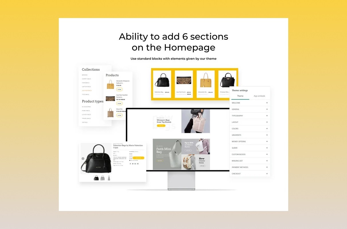 YellowBag Shopify Theme section homepage.