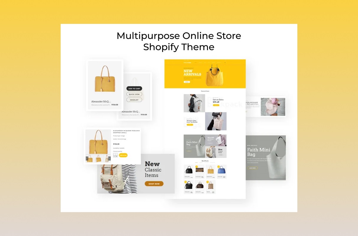 YellowBag Shopify Theme pages with sections.