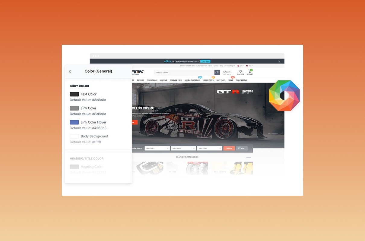 Sparks - Automotive Shopify Theme color features.