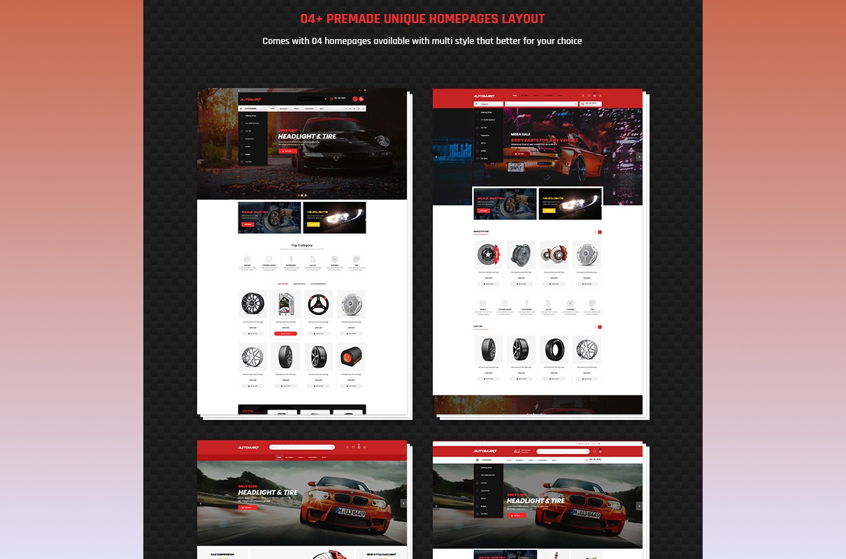 Automart parts homepage layout.