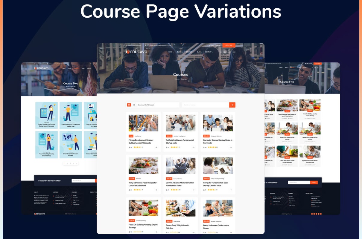 Educavo course page variations.