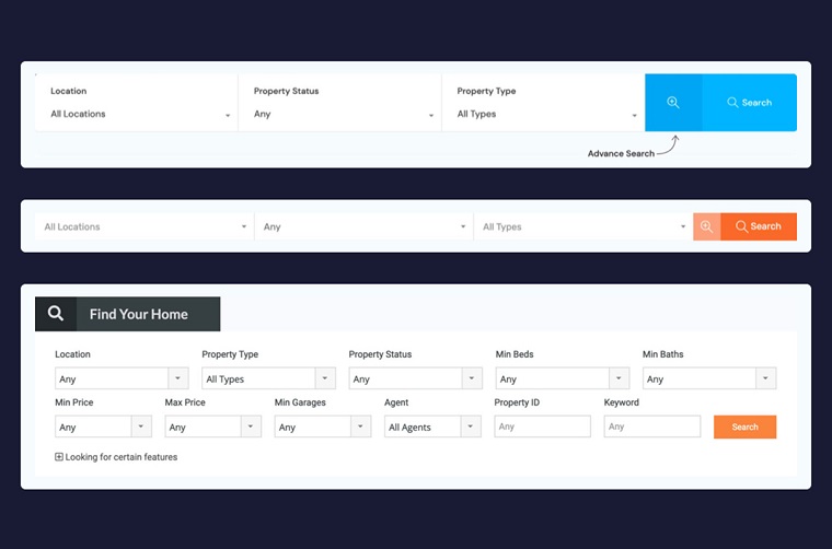 RealHomes advanced search system.