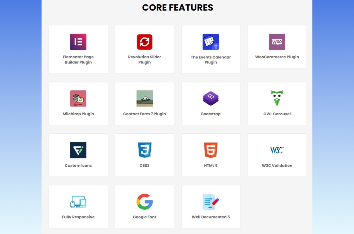 Tolips WordPress Theme core features.