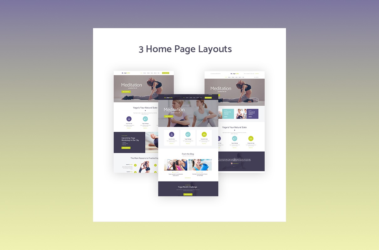 Yogastudio home page layouts.