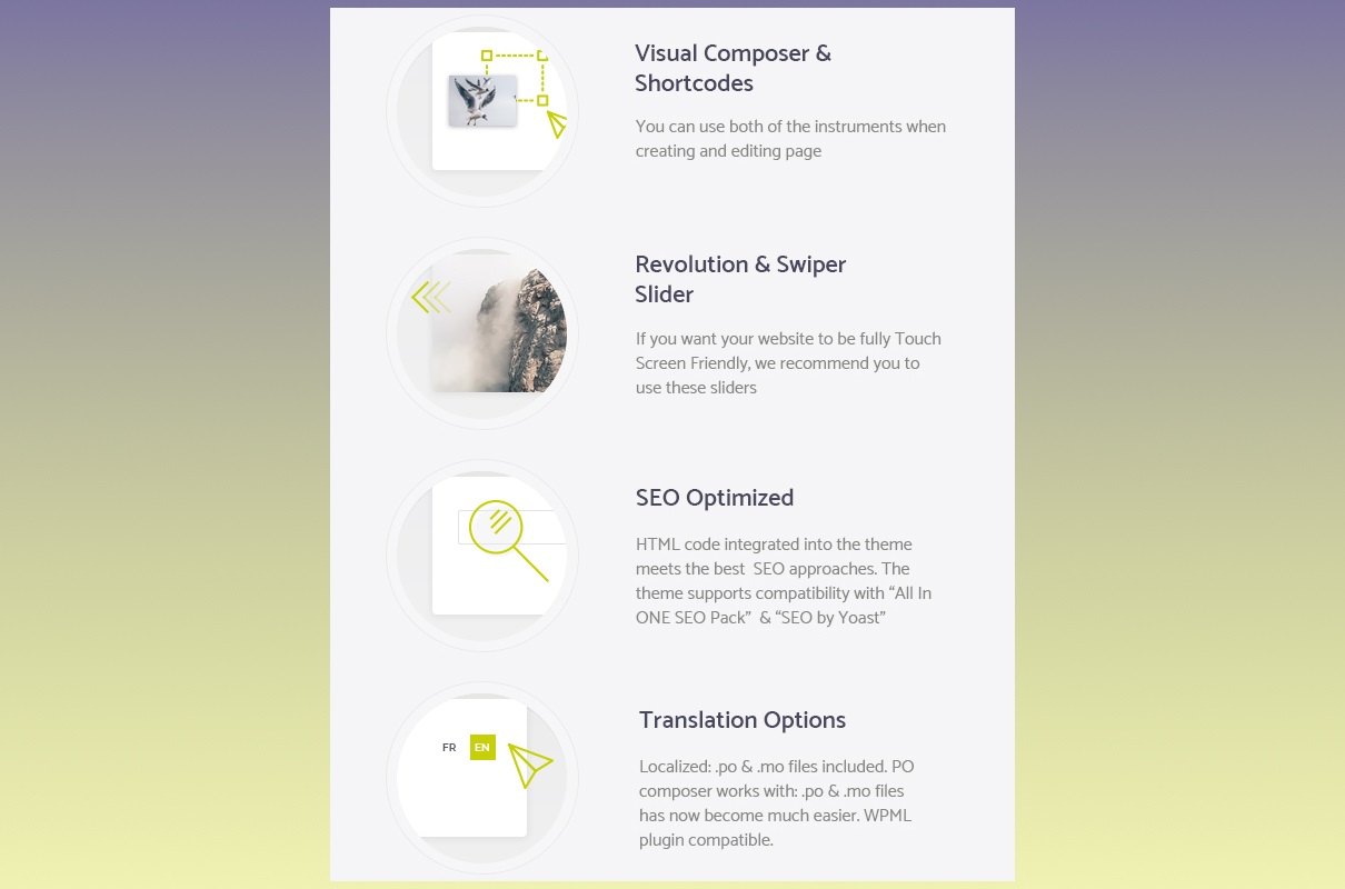 Yogastudio wp theme features.