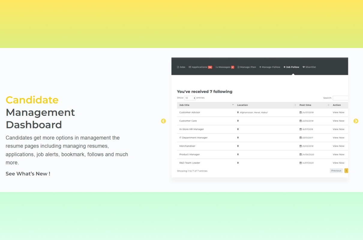 Jobmonster candidate management dashboard.