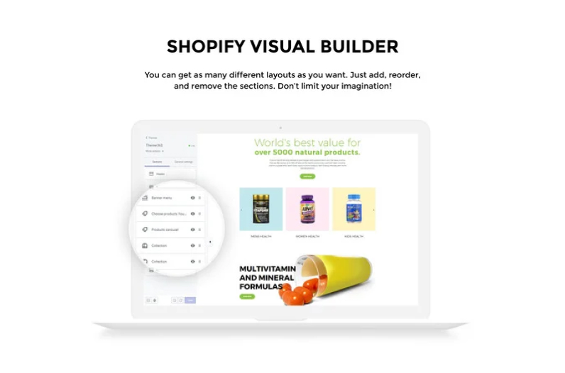 Vitaminex Shopify visual builder.