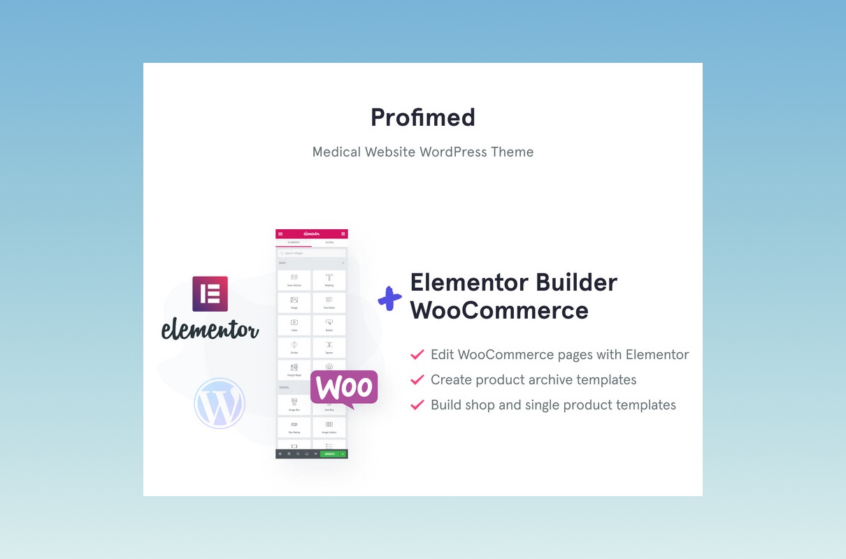 Profimed with elementor and woocommerce.