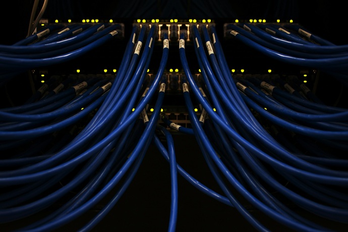 A server with cables.